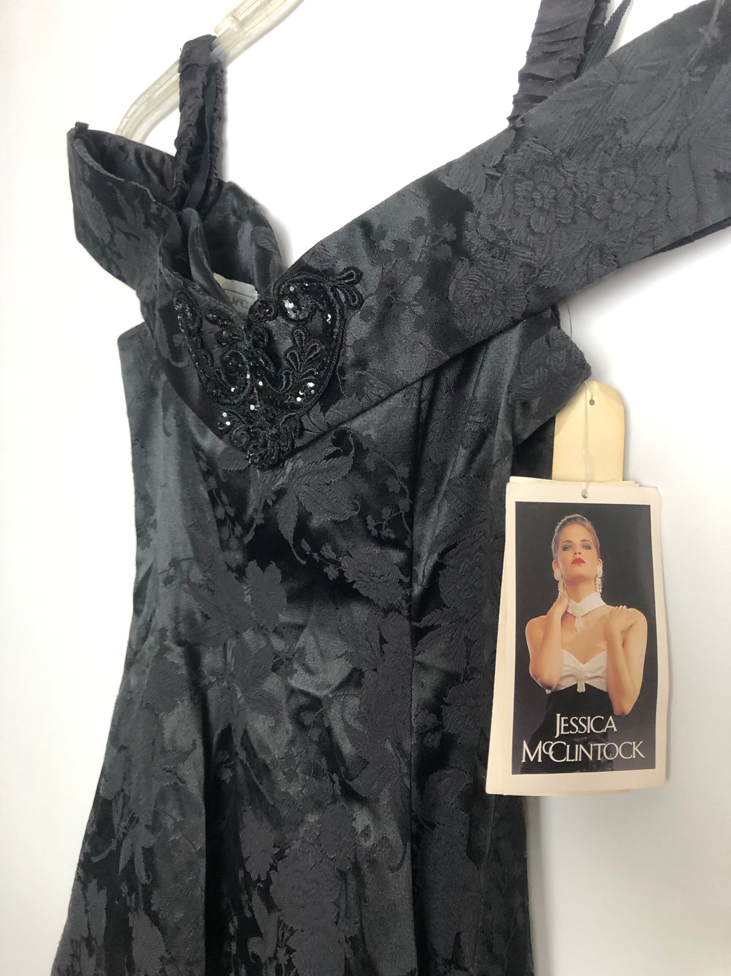 90’s Gunne Sax by Jessica McClintock Black Floral Brocade Cocktail Dress (XXS)