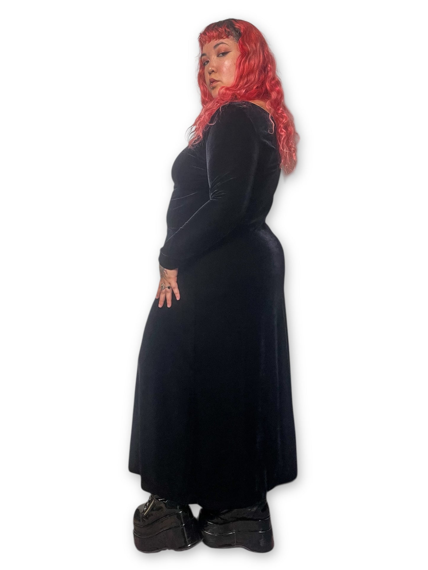 90’s Velvet Long Sleeve Maxi Dress (XL)