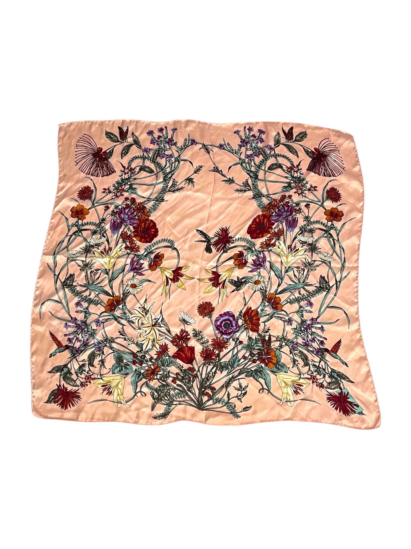 Vintage Pink Floral Satin Scarf
