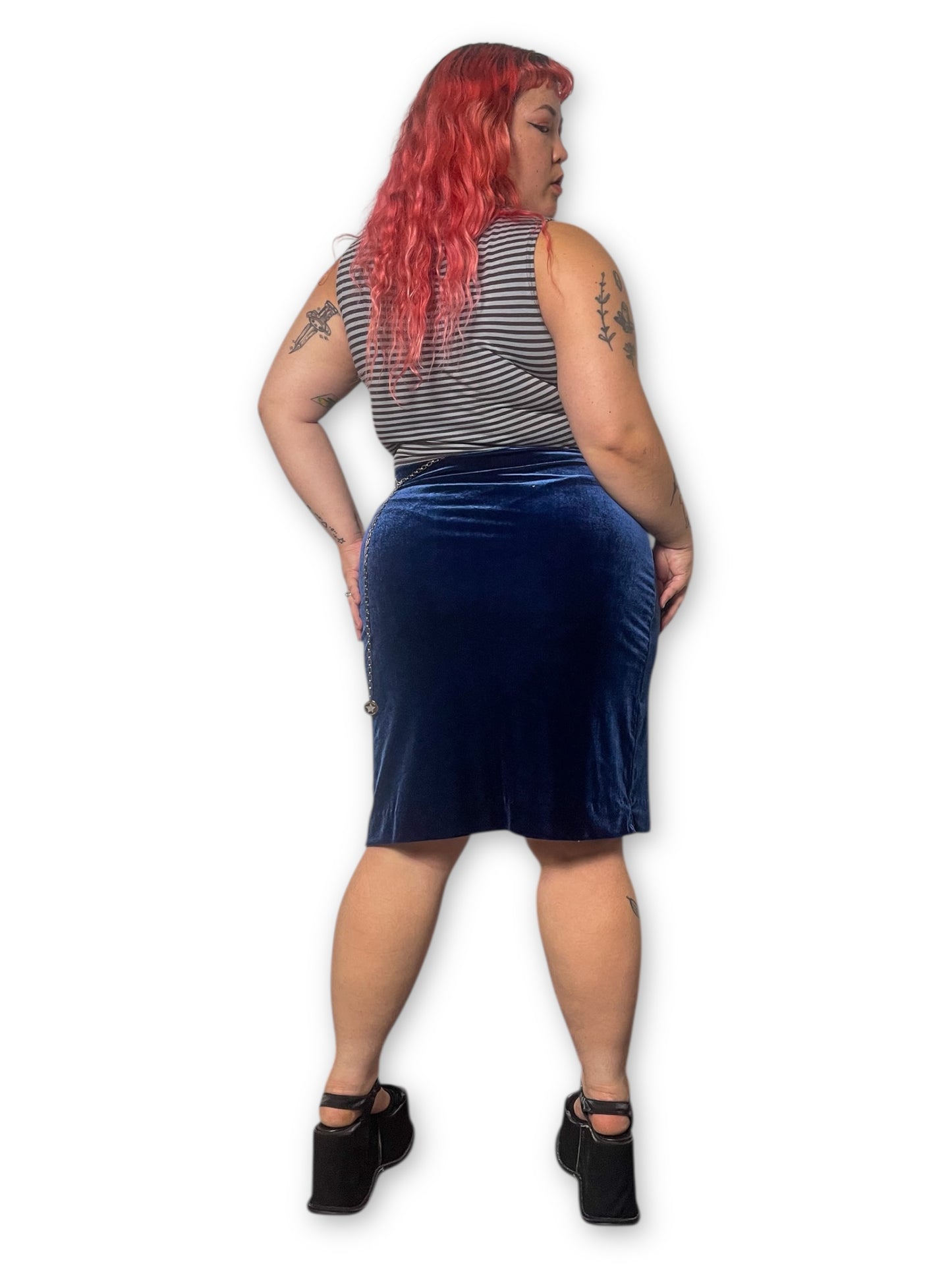 90’s/Y2K Dark Blue Velvet Skirt (L/XL/1X)