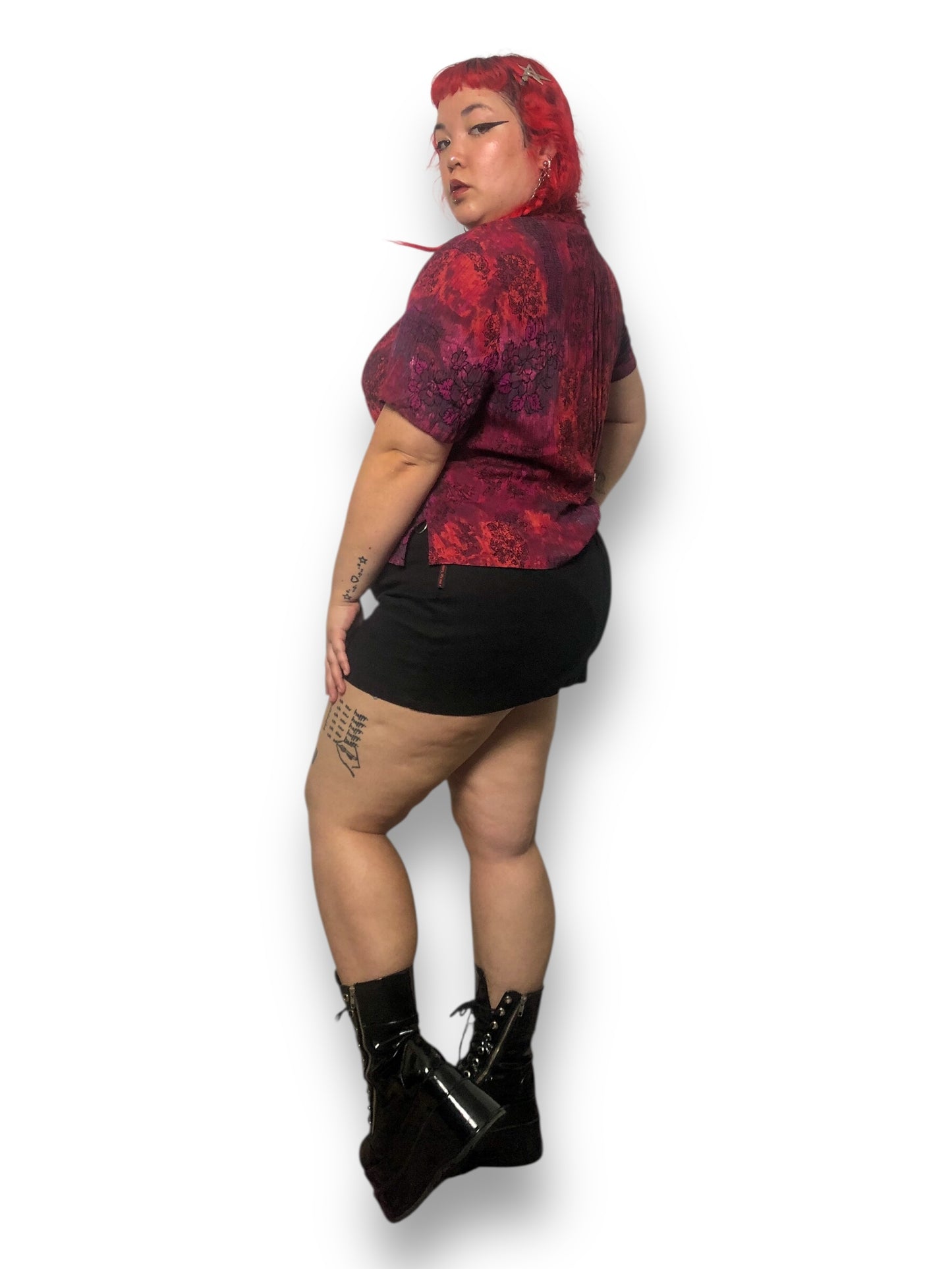 Y2K Red Floral Print Blouse (XL)