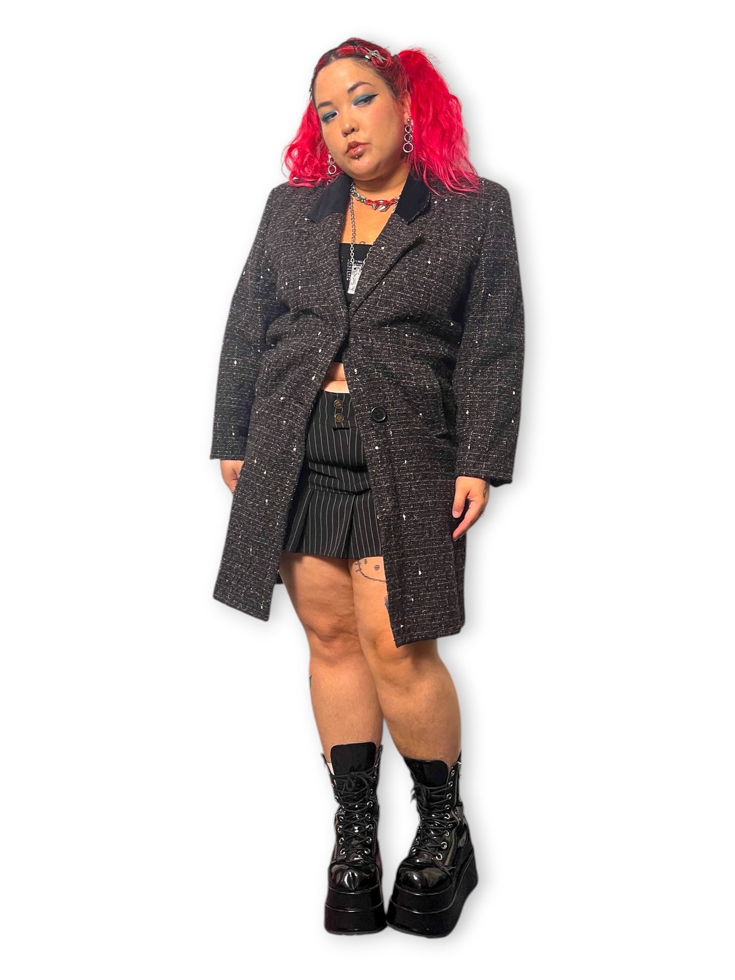 80’s/90’s Julia Klein Black Jacquard Knit Overcoat (L/XL)