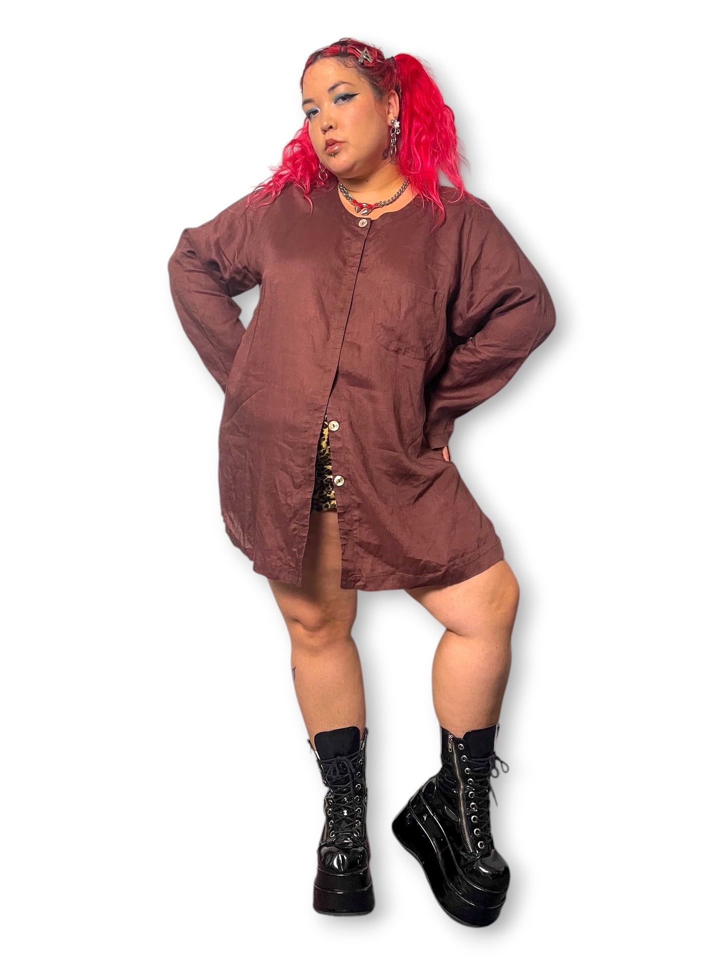 90’s David Dart Brown Linen Blouse (2X/3X)