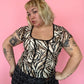 Y2K Serenade Cream and Black Animal Print Lace Top (M)