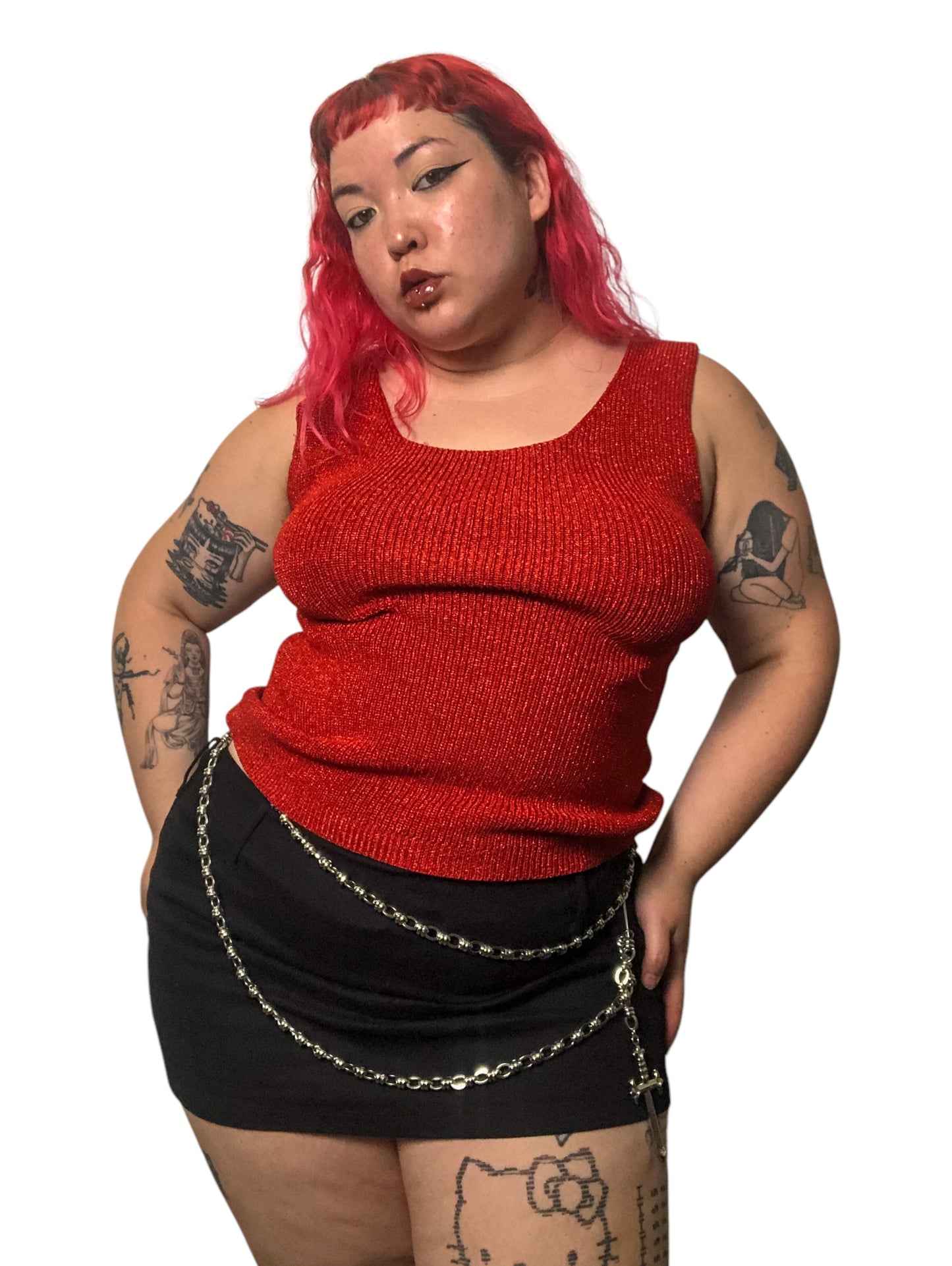 90’s/Y2K XXist Red Sparkly Knit Tank Top (XL/2X)