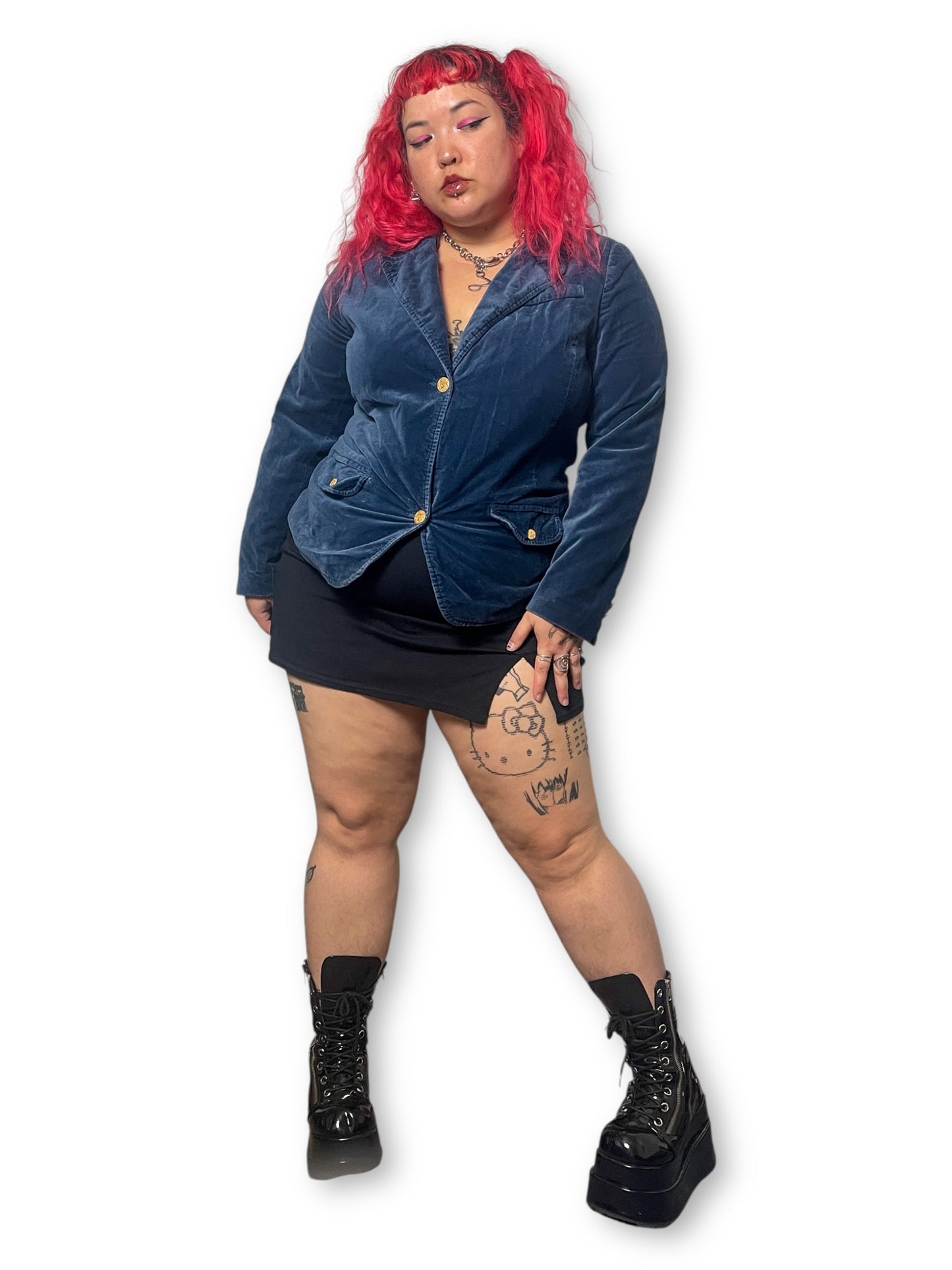 Y2K/Modern Lapis Blue Velvet Blazer (1X)