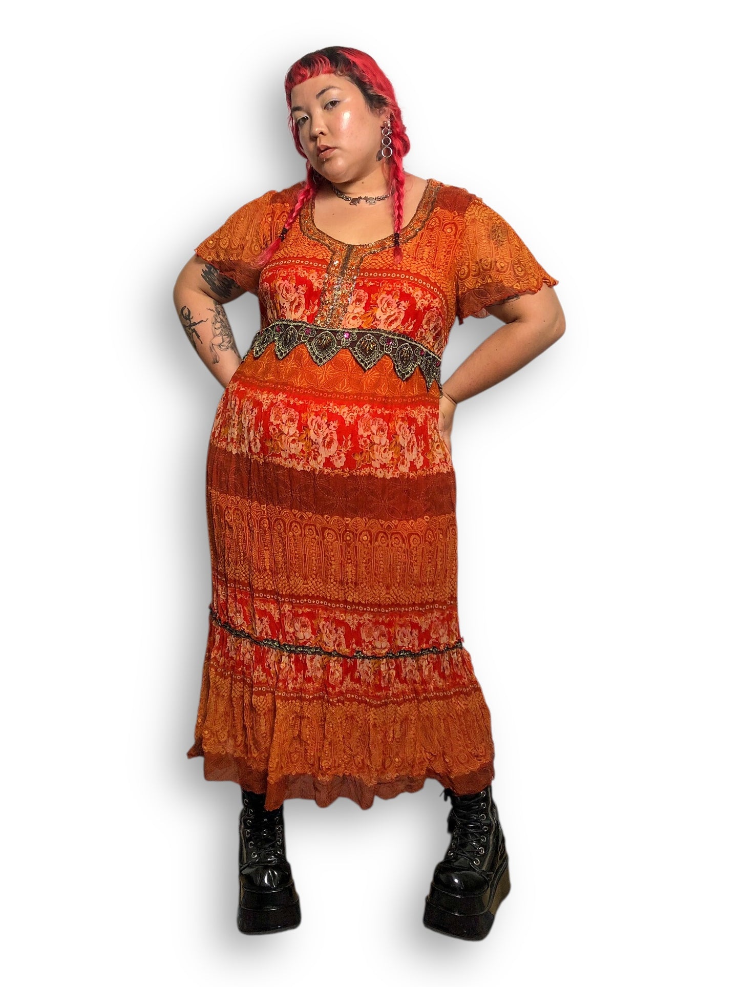 90’s/Y2K Signature by Robbie Bee Orange Patterned Maxi Dress (2X)