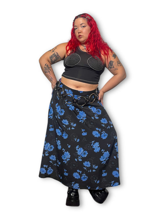 Y2K Designs by Lane Bryant Floral Blue Skirt (3X/4X)