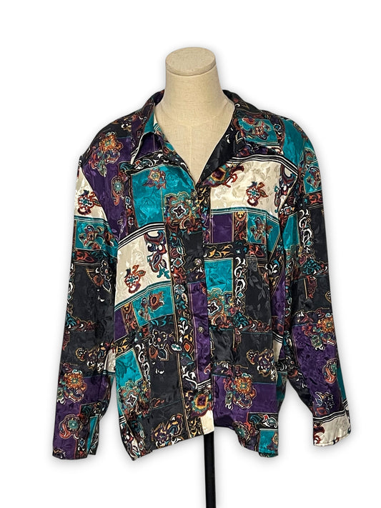 80’s/90’s Retro Satin Print Blouse (L/XL)