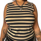 Y2K Draper’s & Damon’s Black and Cream Striped Tank Top (L)