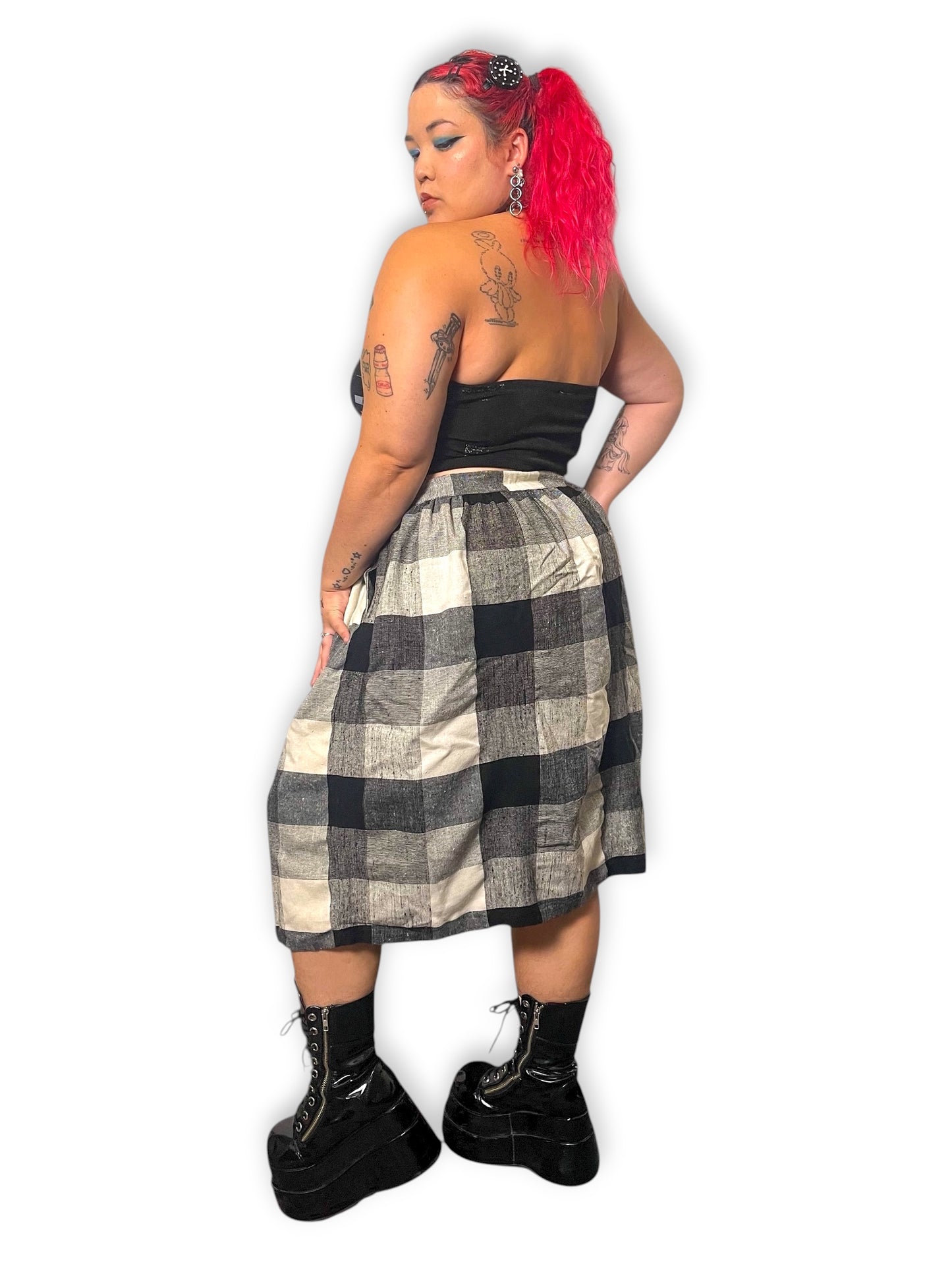 70’s Sag Harbor Black and White Tartan Plaid Skirt (2X)