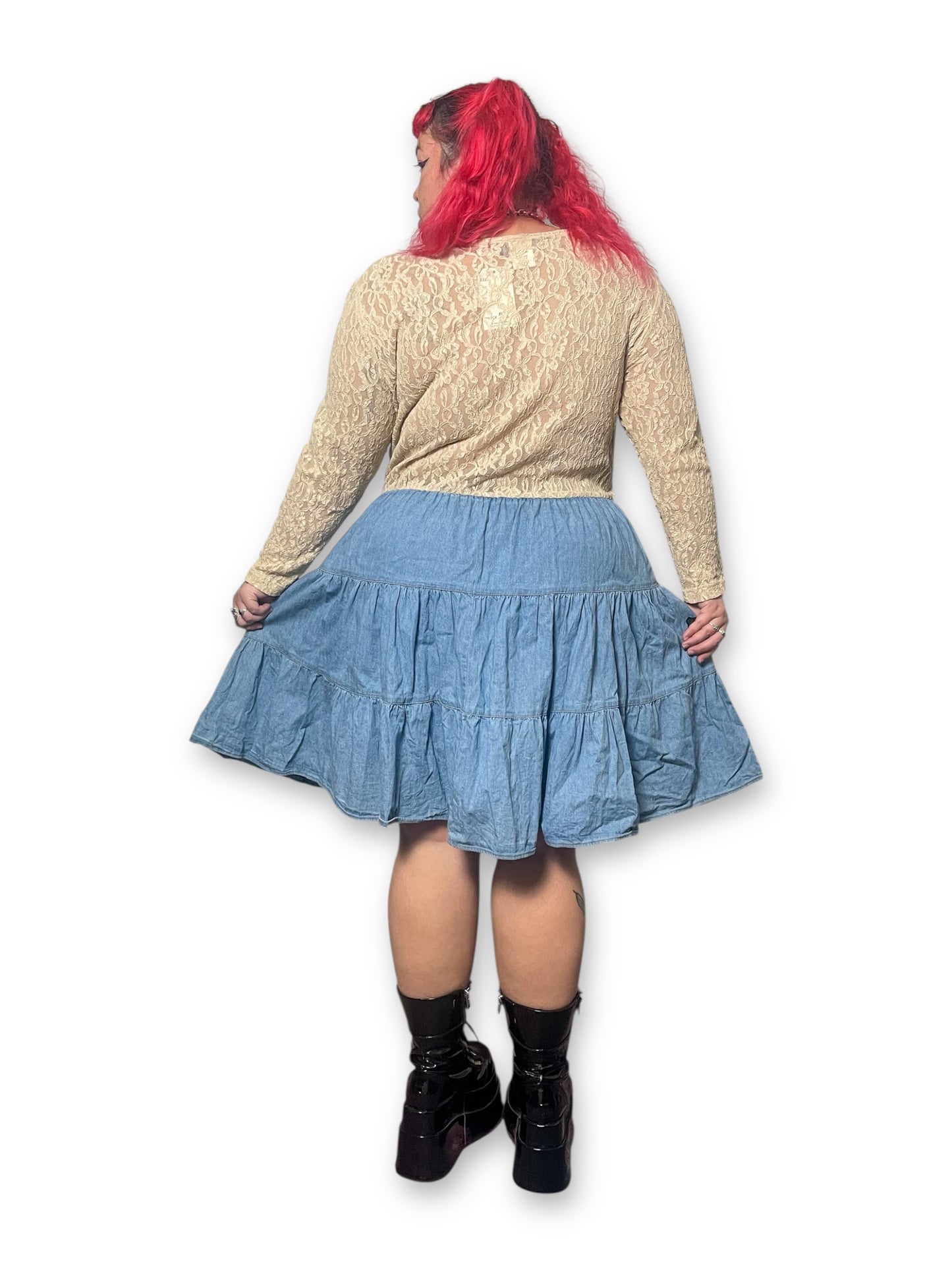 80’s/90’s Prairie Lace Denim Tiered Dress (3X)