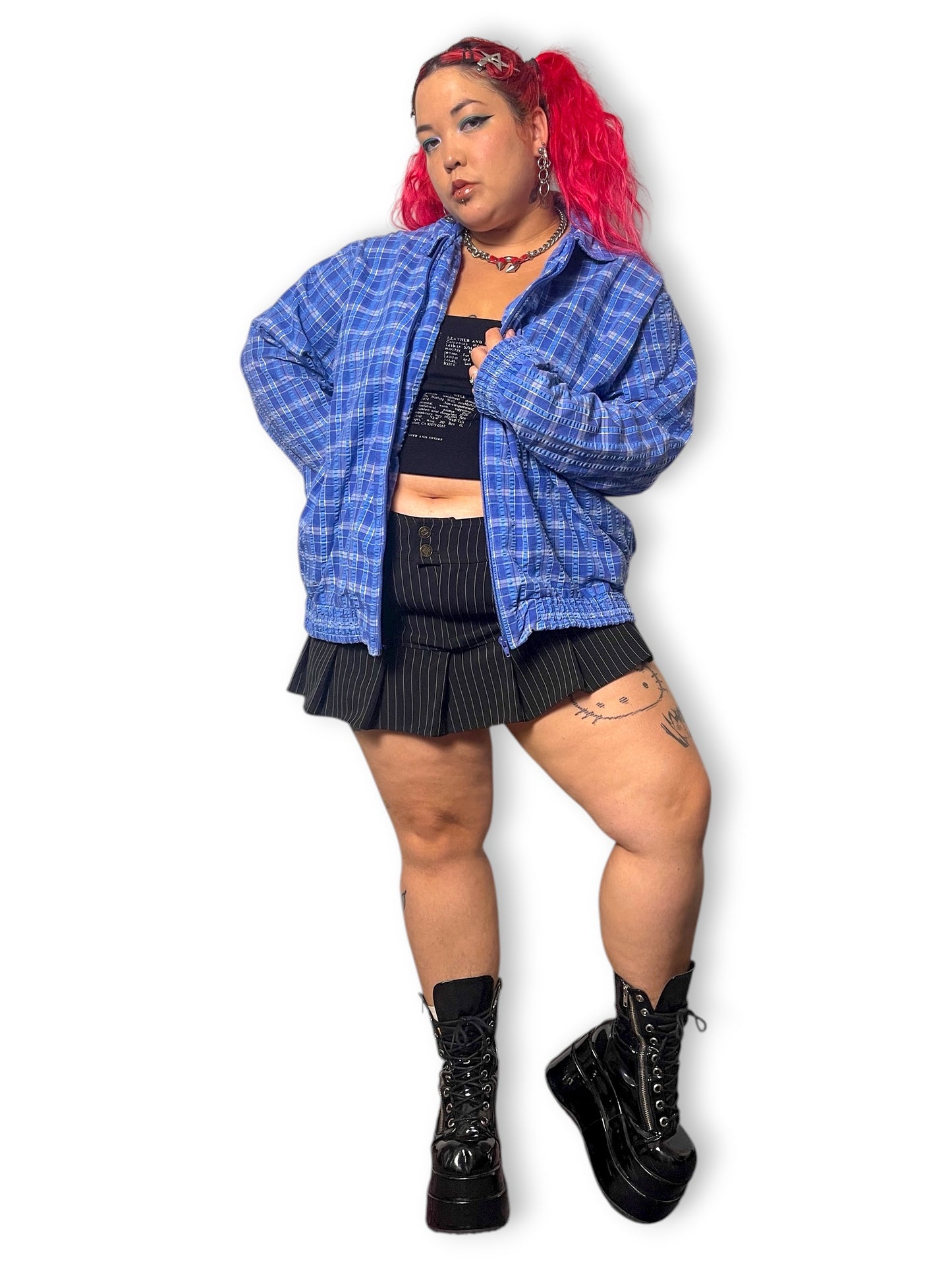 Y2K/Modern National Blue Plaid Shacket (3X)