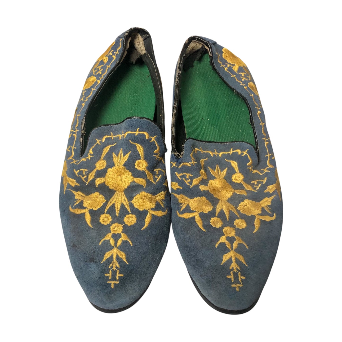 Vintage Floral Embroidered Suede Loafers (11.5)