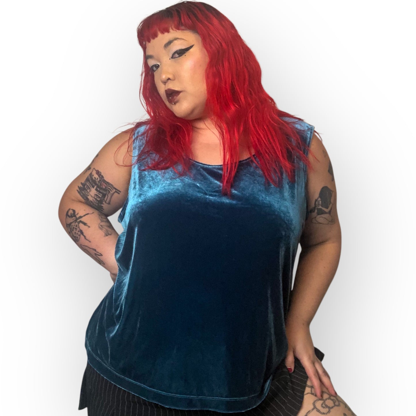 90’s Draper’s & Damon’s Aegean Blue Velvet Tank Top (3X)