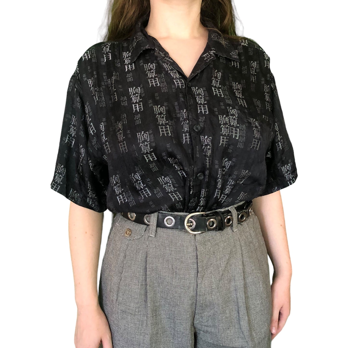 90’s Odo Black and Silver Button Down Shirt (M)