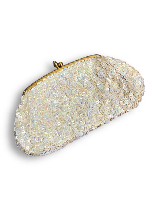 Vintage White Beaded Coin Purse