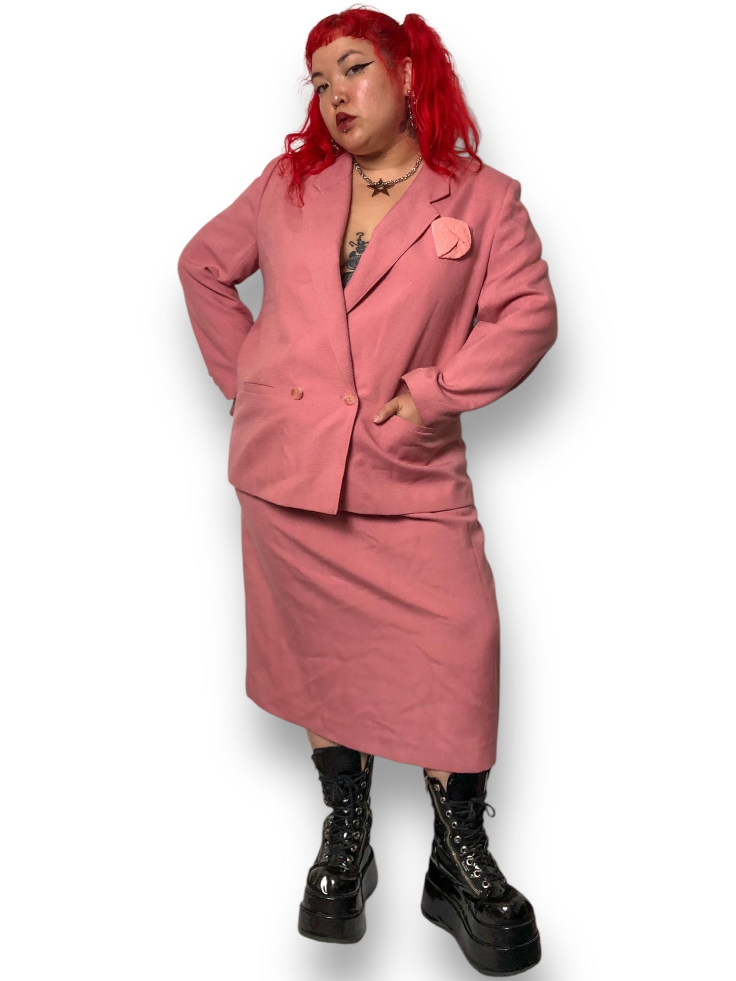 80’s/90’s Ashley Brooke Salmon Pink Skirt Suit (2X)