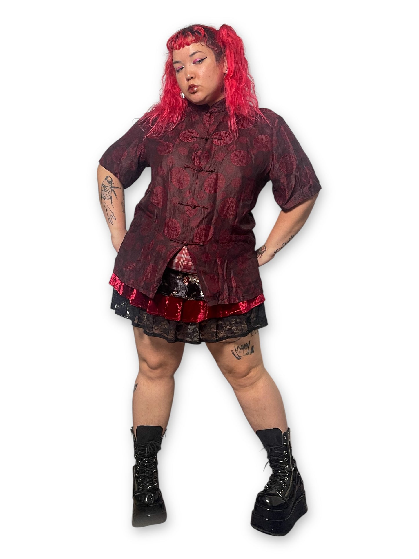 90’s/Y2K Wine Red Silk Blouse (XL)