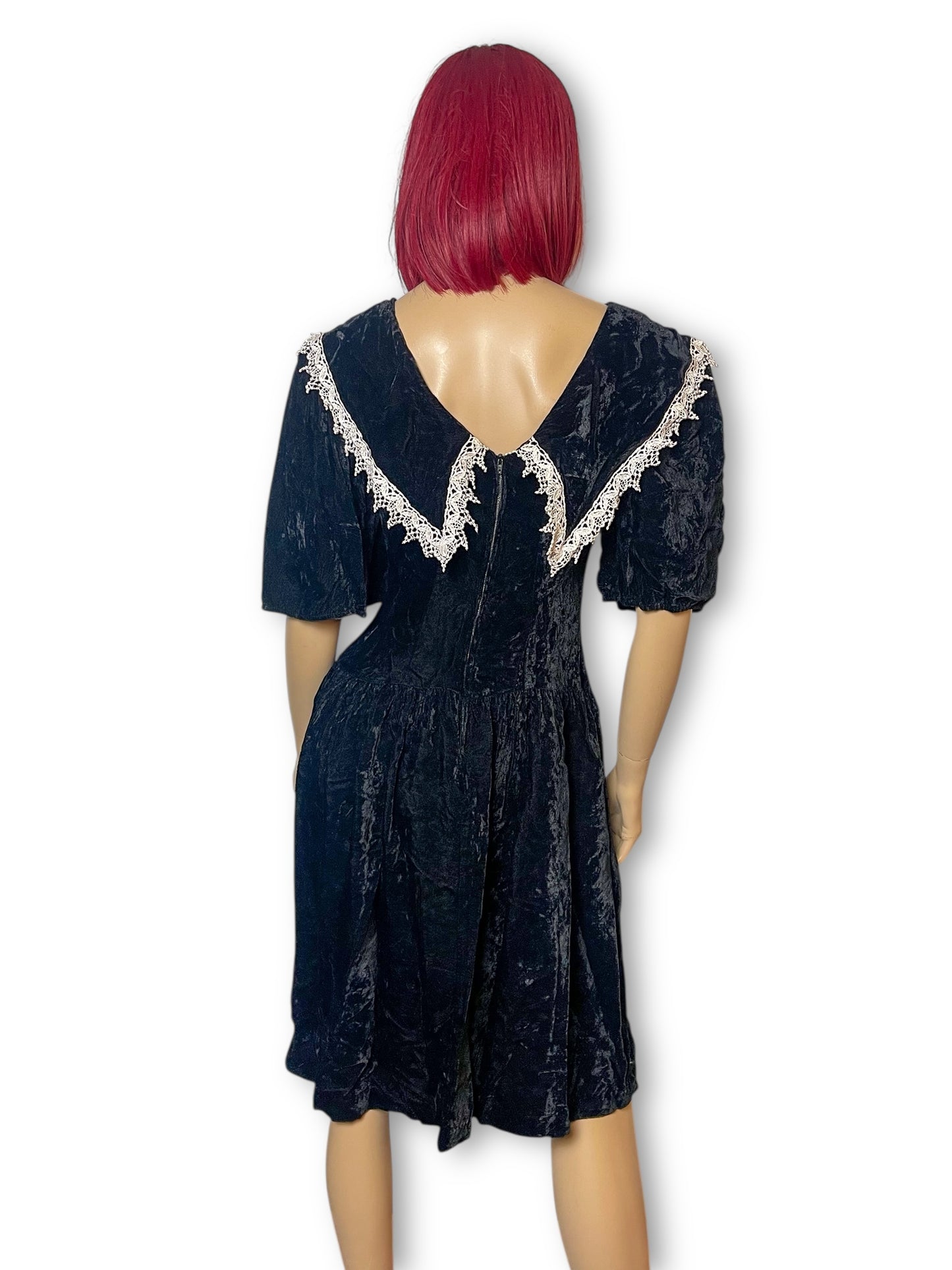 80’s Jamie Black Velvet Goth Victorian Dress (XS/S)