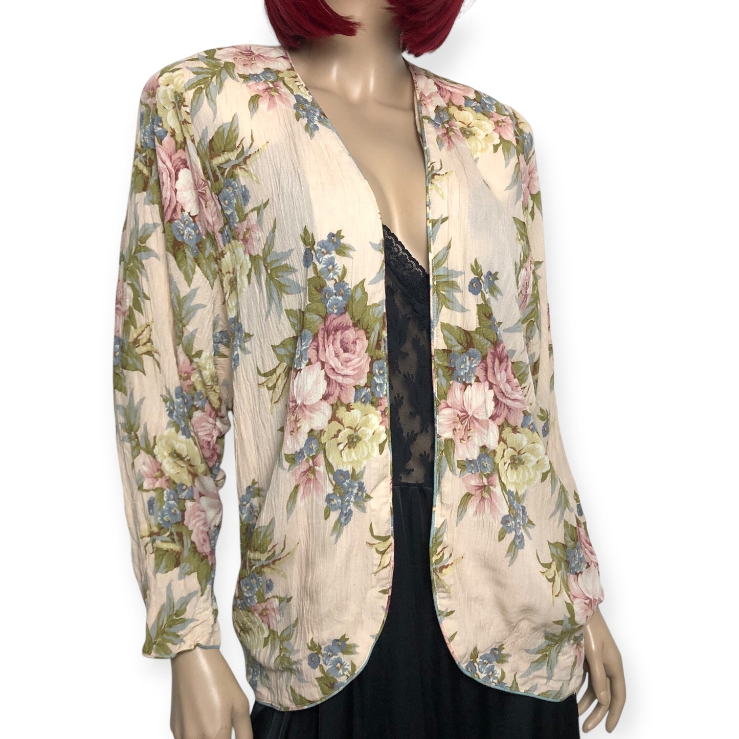 80’s Karen Kane Cream Floral Print Blazer (M)