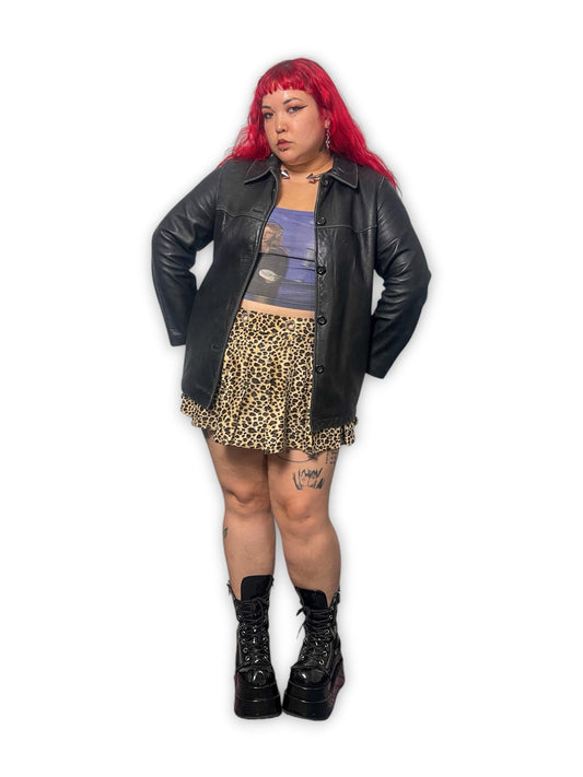90’s Black Leather Jacket (L)