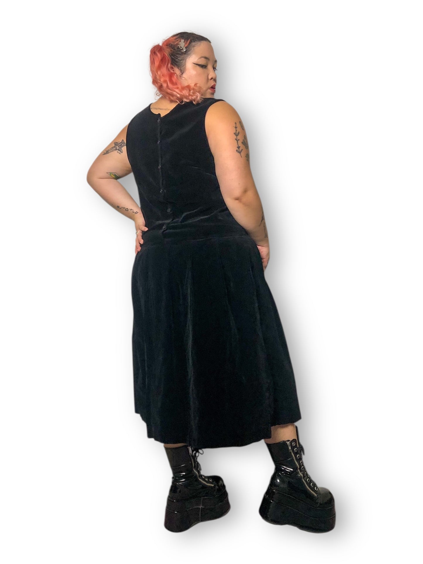 60’s/70’s Bechamel Black Velvet Midi Dress (XL)