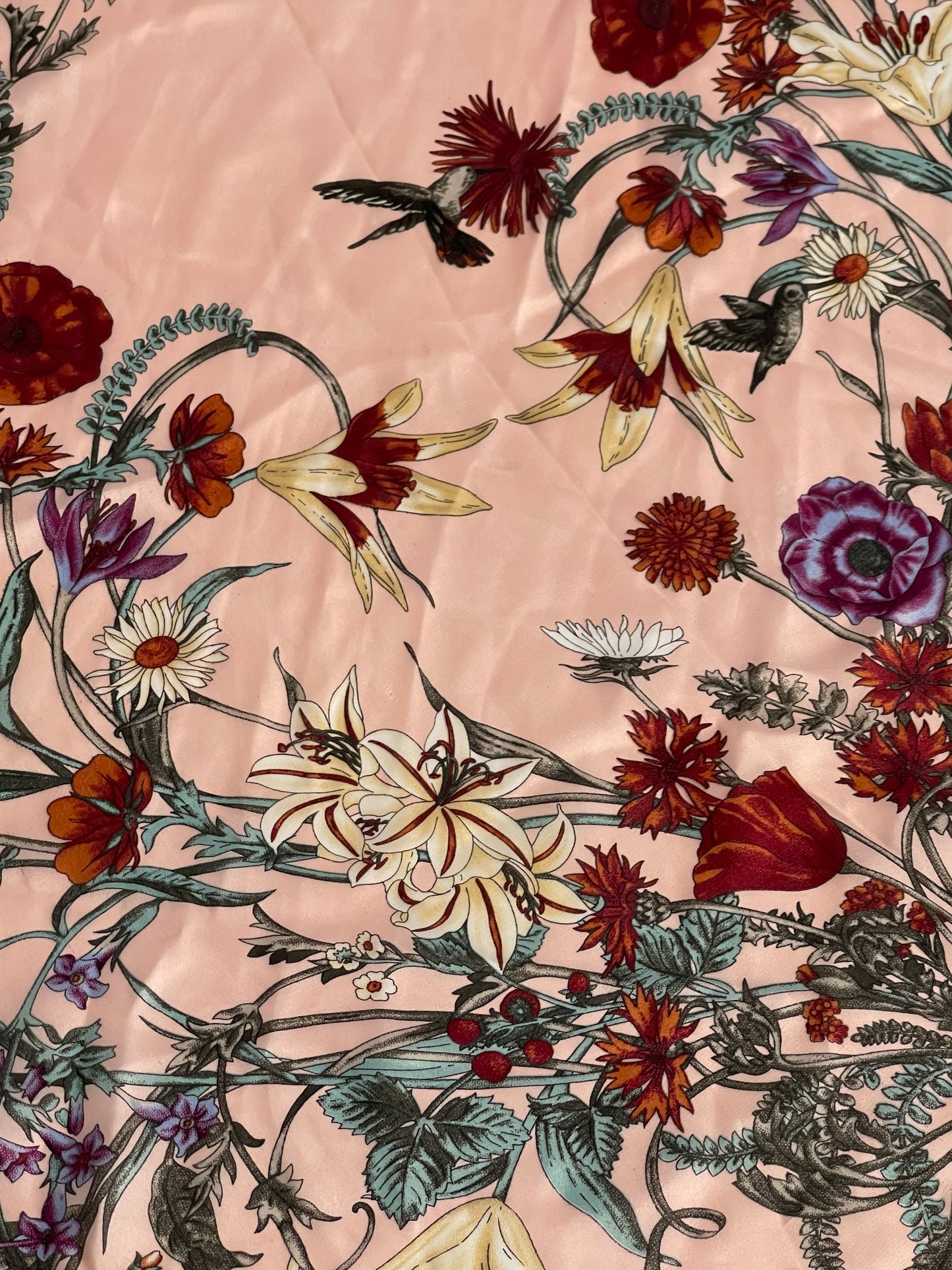 Vintage Pink Floral Satin Scarf