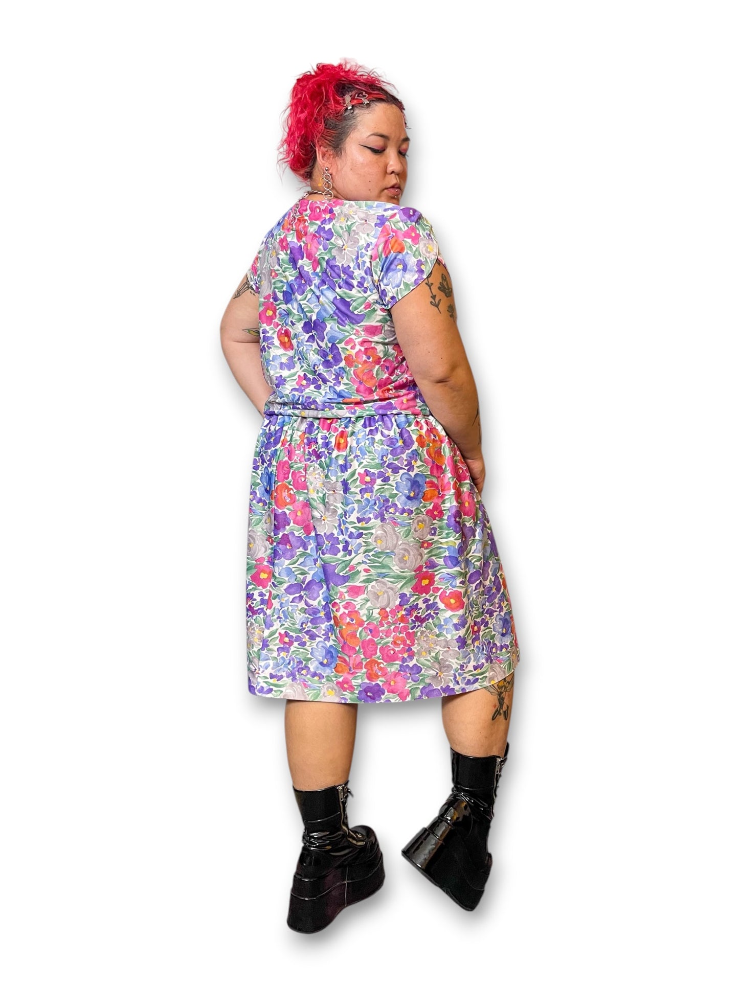 80’s Watercolor Floral Print Dress (3X)