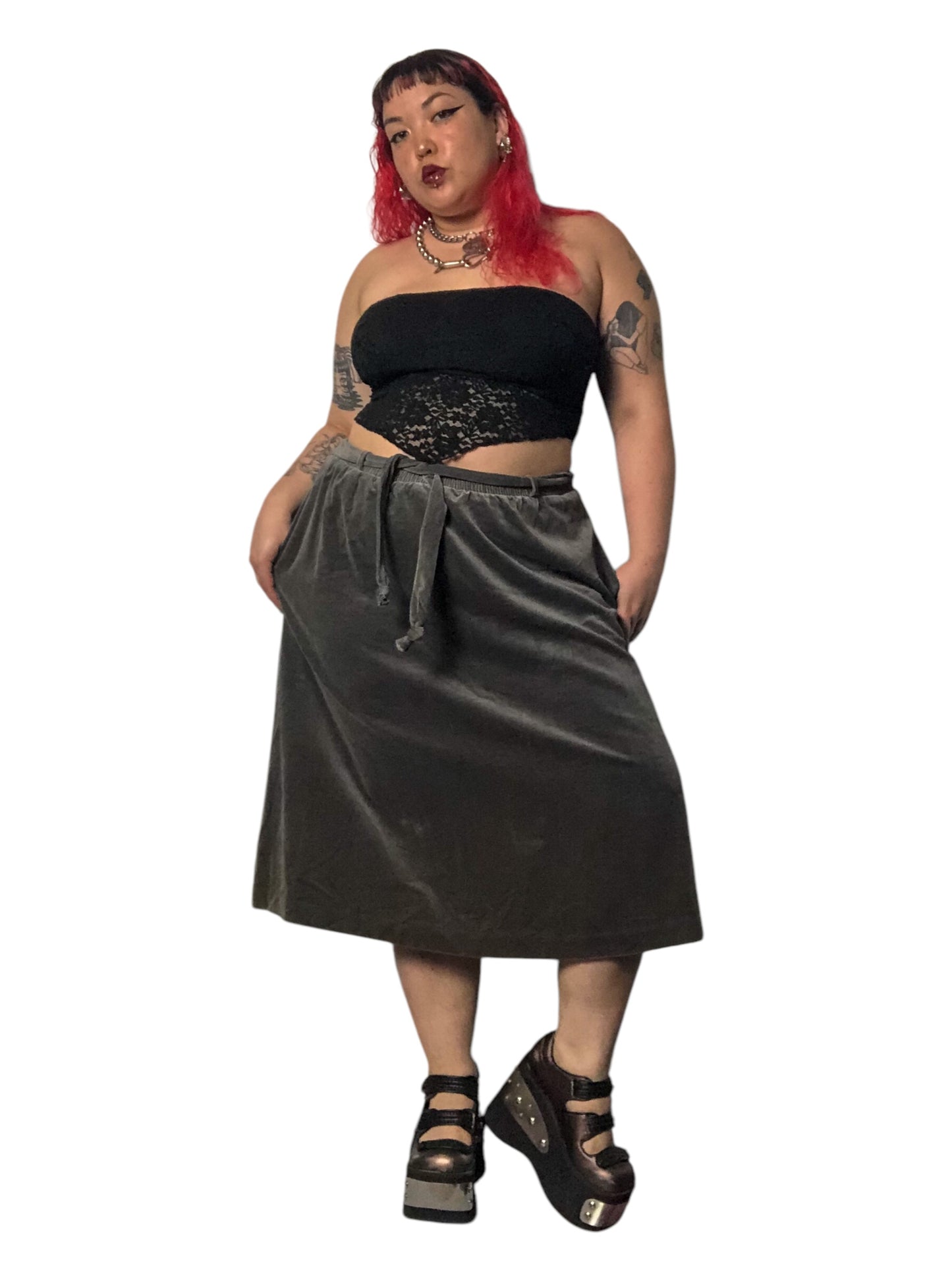 80’s/90’s Tumbleweeds Gray Velvet Skirt (XL/2X/3X)