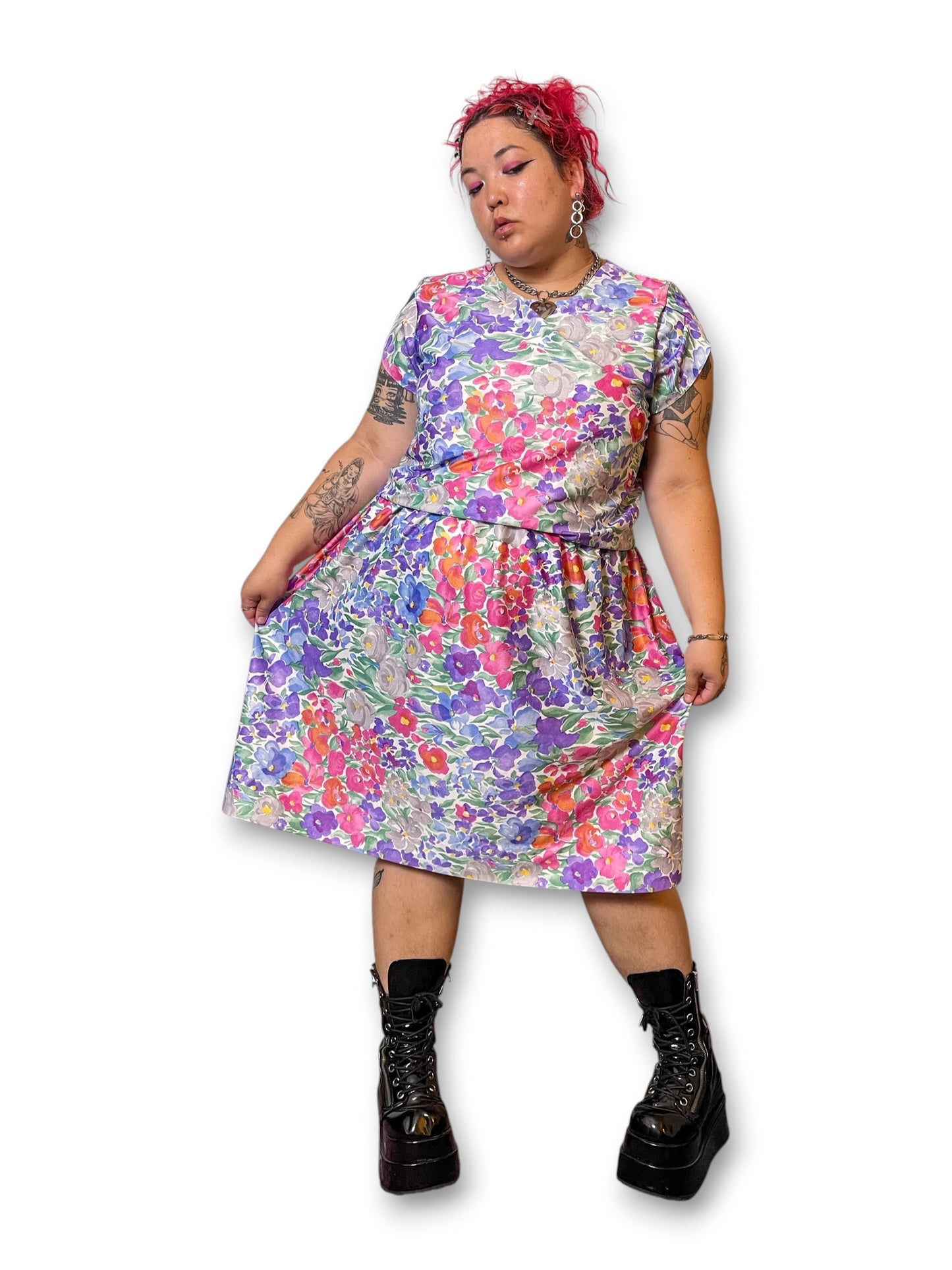 80’s Watercolor Floral Print Dress (3X)