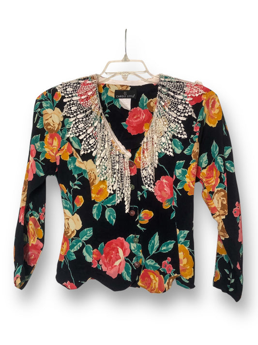 90’s Carole Little Black Floral Print Blouse (M)