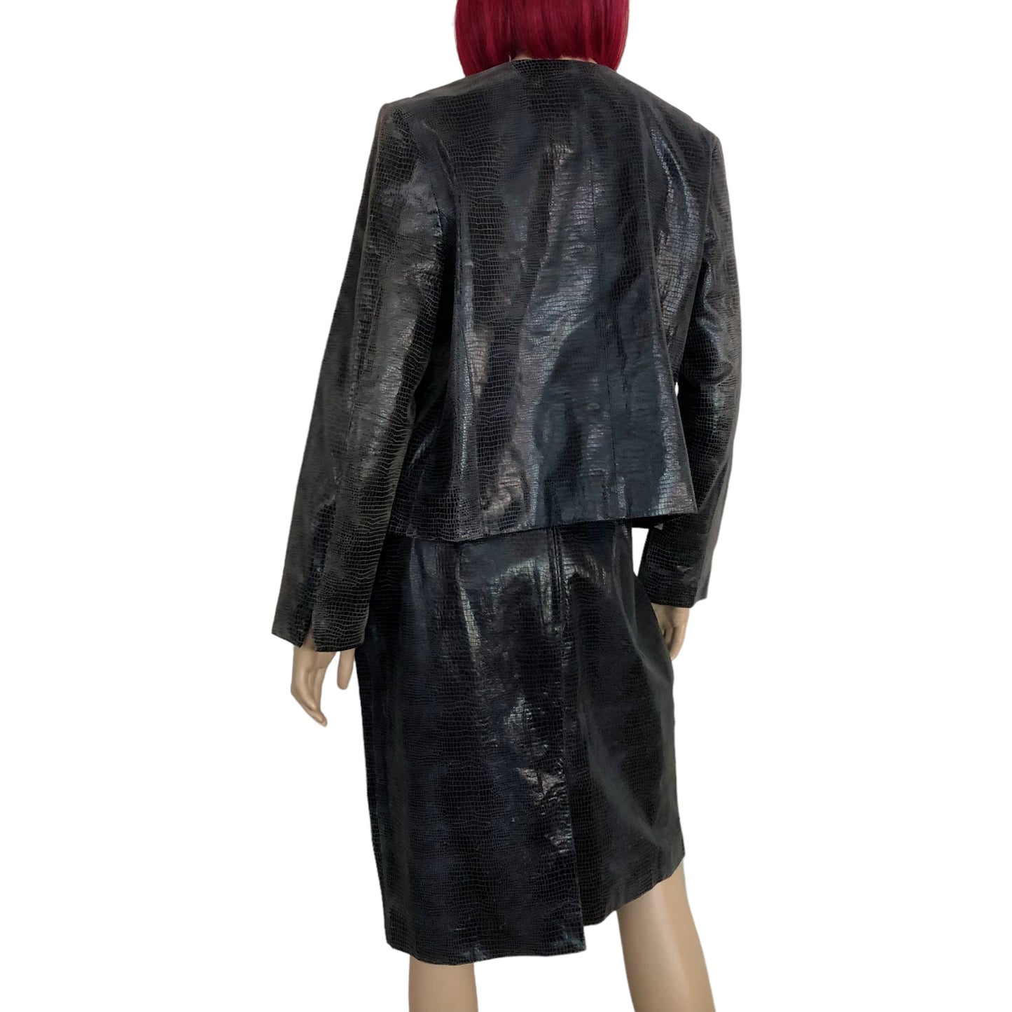 90’s Valerie Stevens Brown Leather Jacket + Pencil Skirt 2-Piece Set (L)