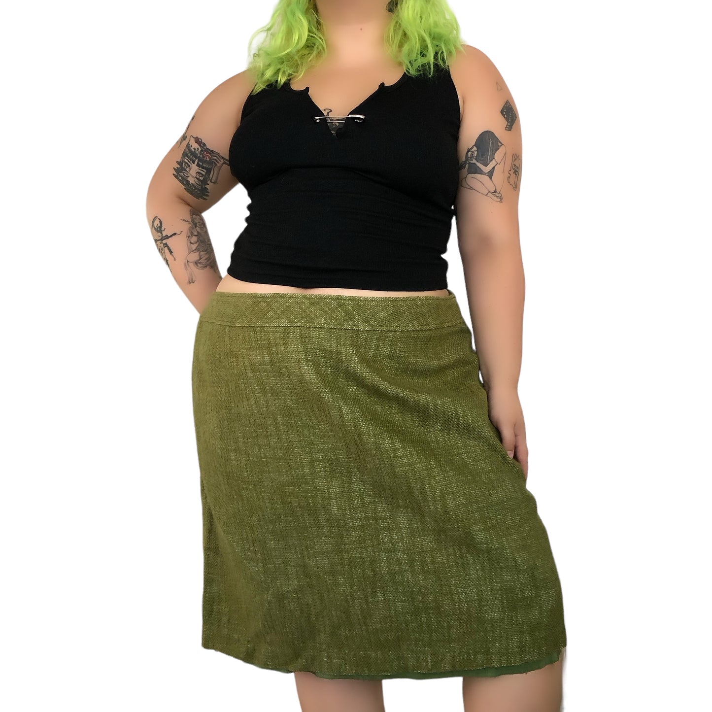 Y2K Talbots Olive Green Knit Pencil Skirt (3X)