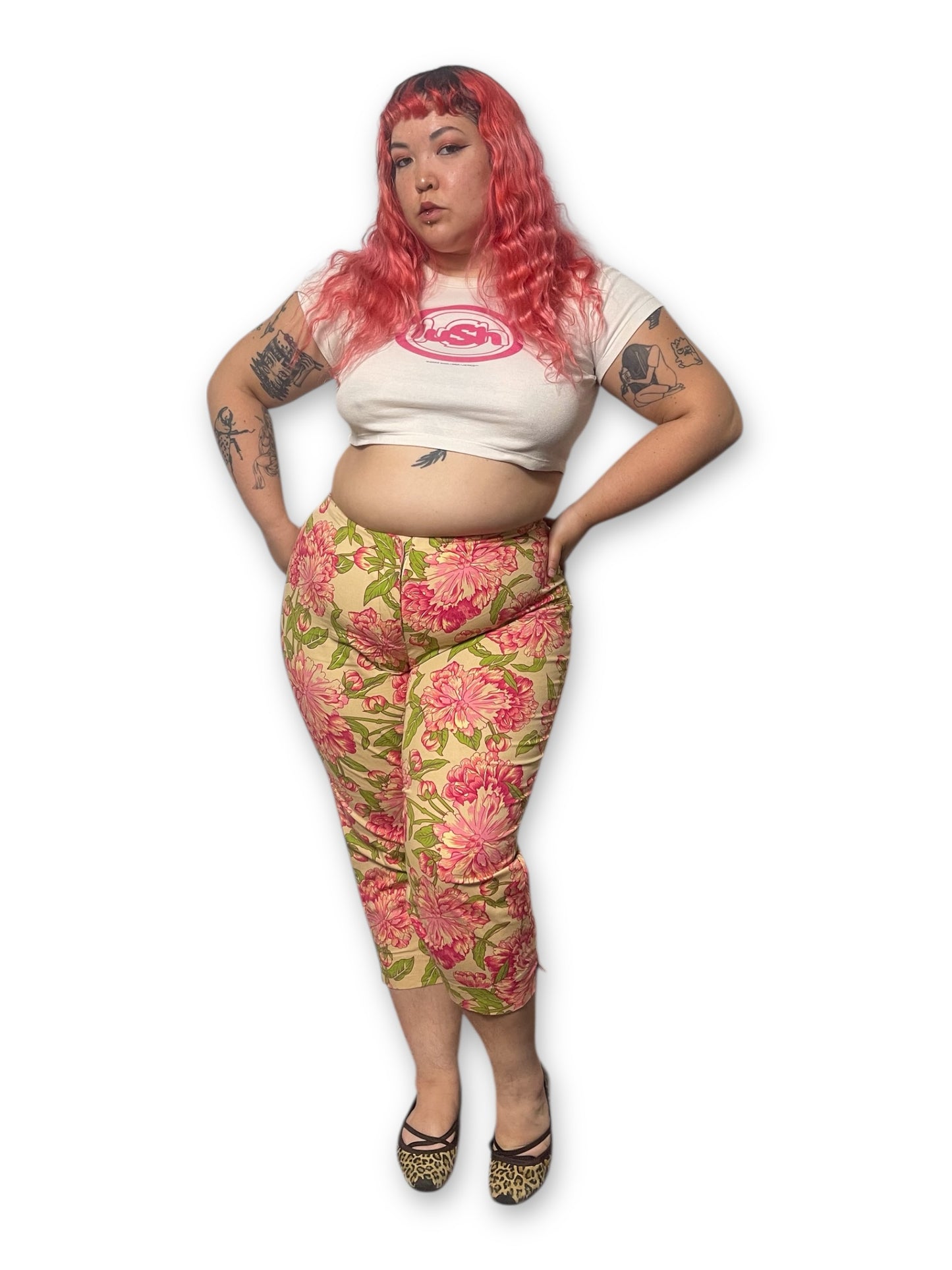 Y2K Floral Print Capri Pants (1X)