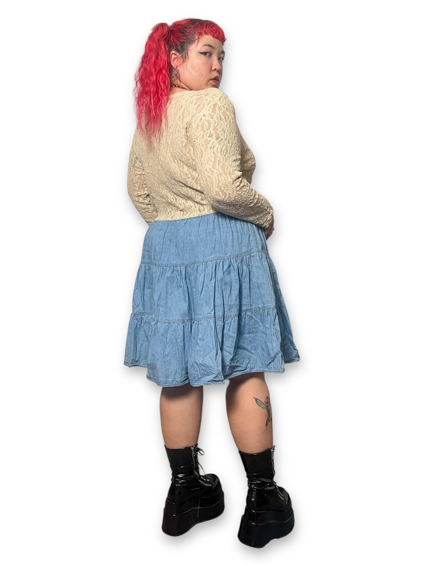 80’s/90’s Prairie Lace Denim Tiered Dress (3X)