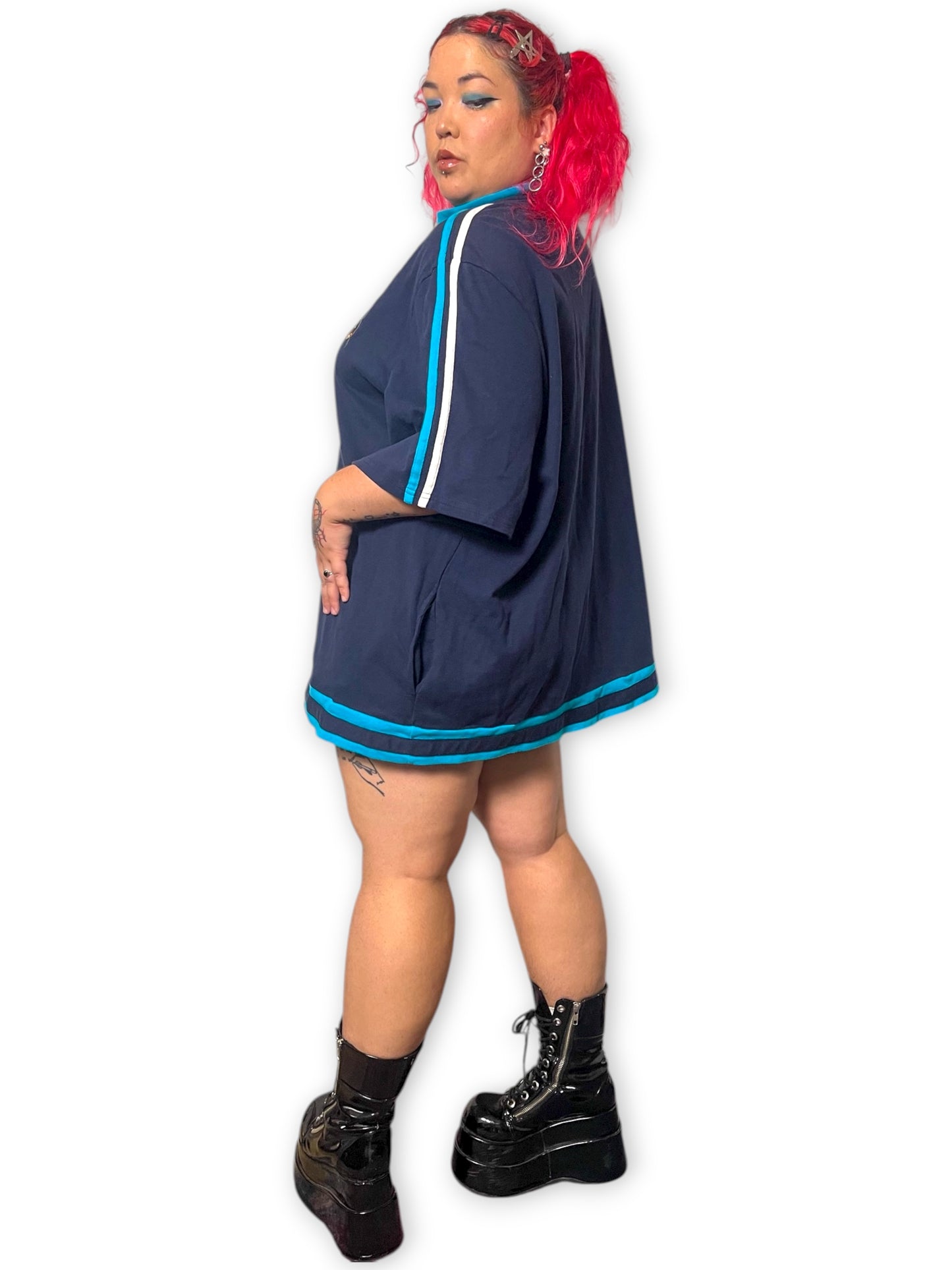 90’s/Y2K Liz & Me Navy Blue Sporty Zip-Up Shirt (5X)