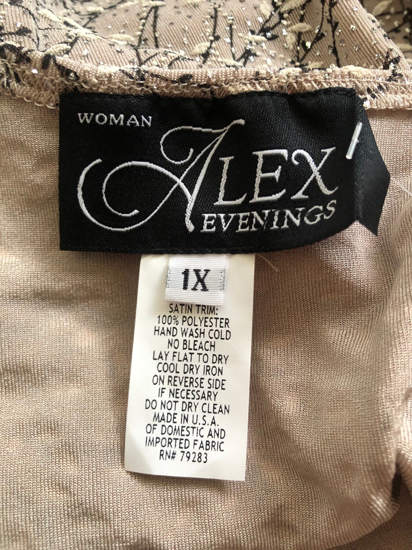 90’s Alex Evenings Glittery Tan Leafy Print Tank Top (XL/2X)