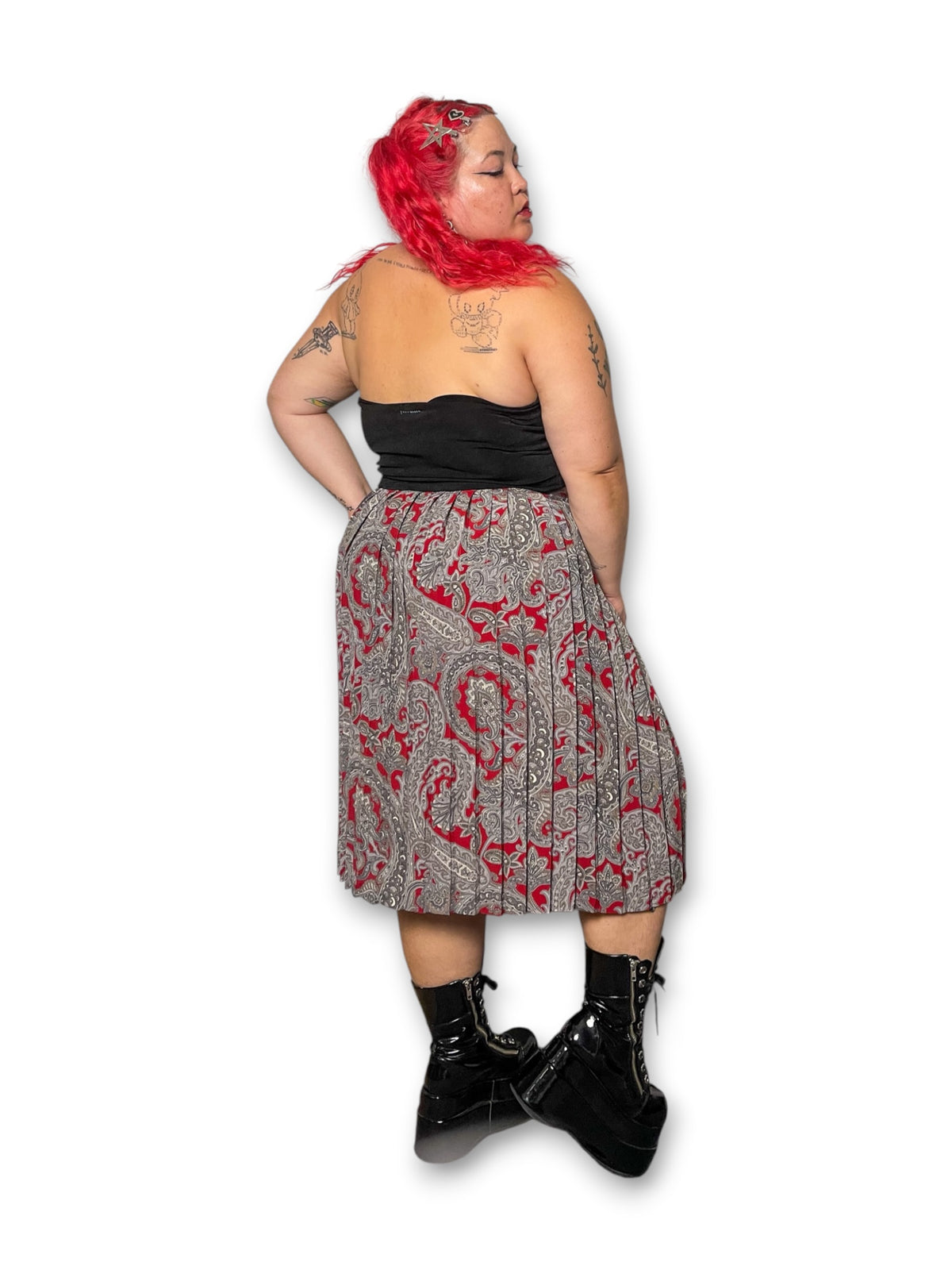Y2K Paisley Pleated Midi Skirt (XL/1X)