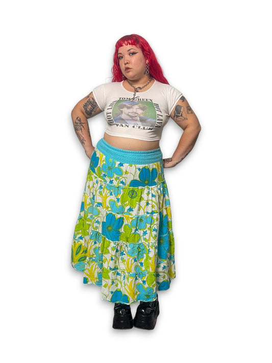 Y2K Floral Tiered Midi Skirt (2X)