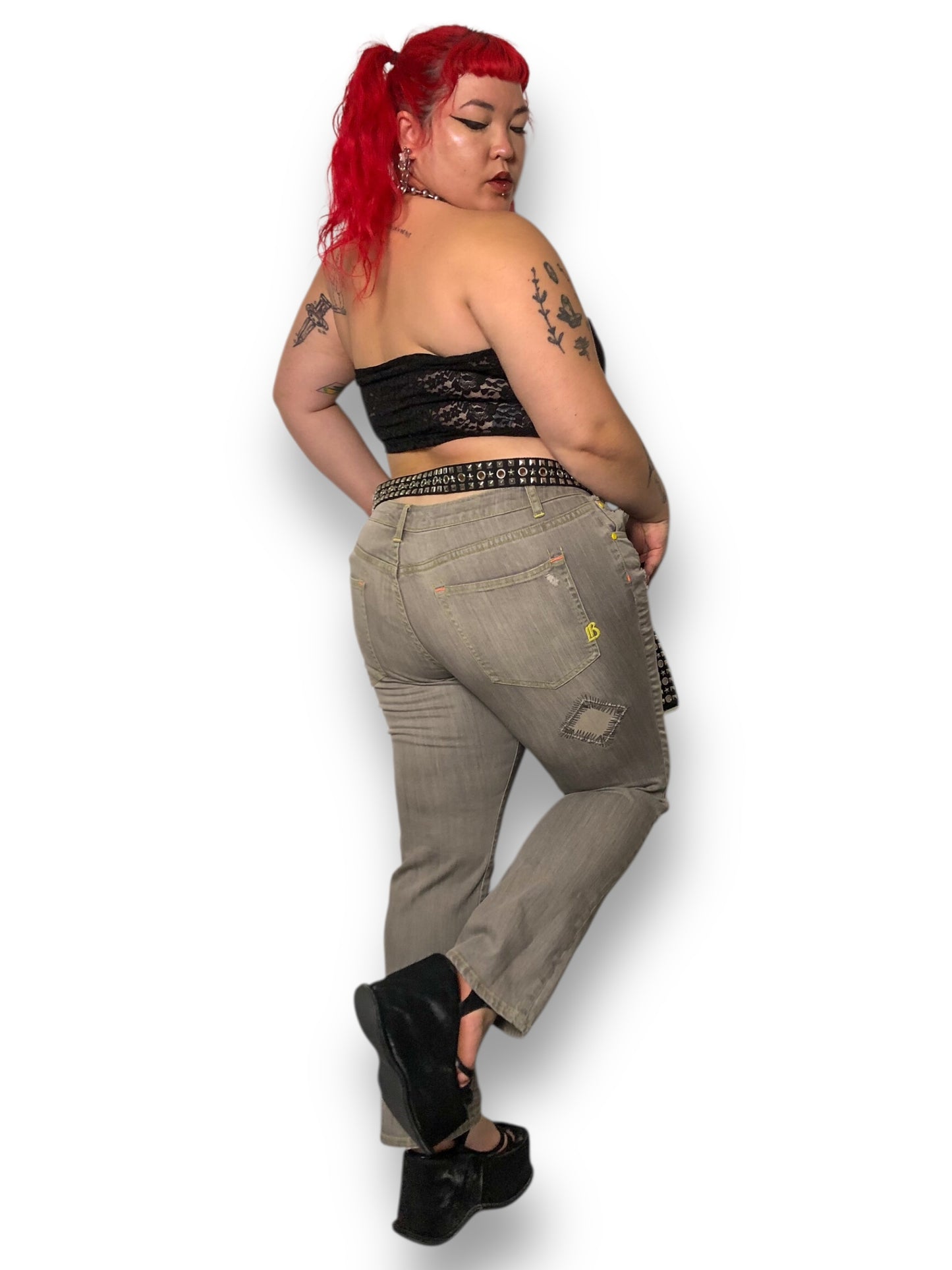 Y2K Bisou Bisou Gray Distressed Jeans (XL/2X)