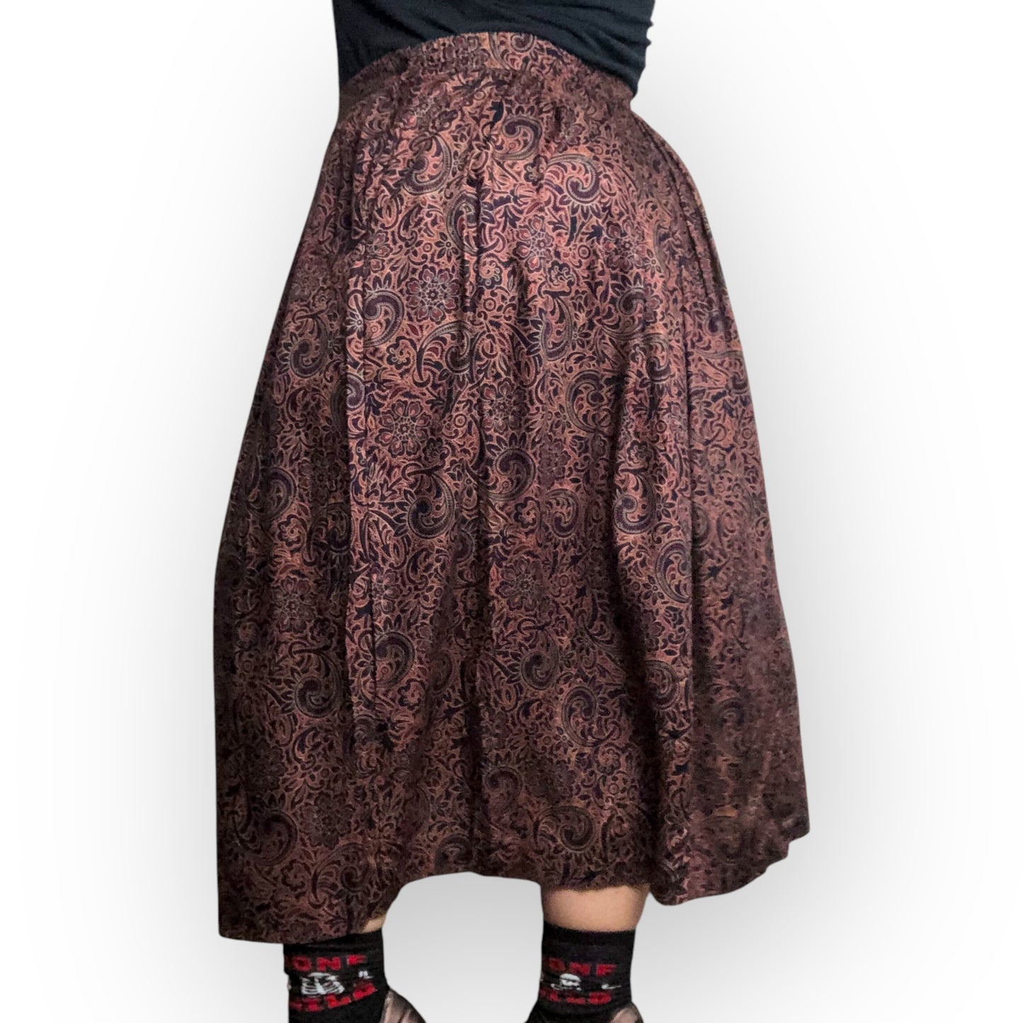 Y2K Charter Club Navy Floral Paisley Print Midi Skirt (2X)