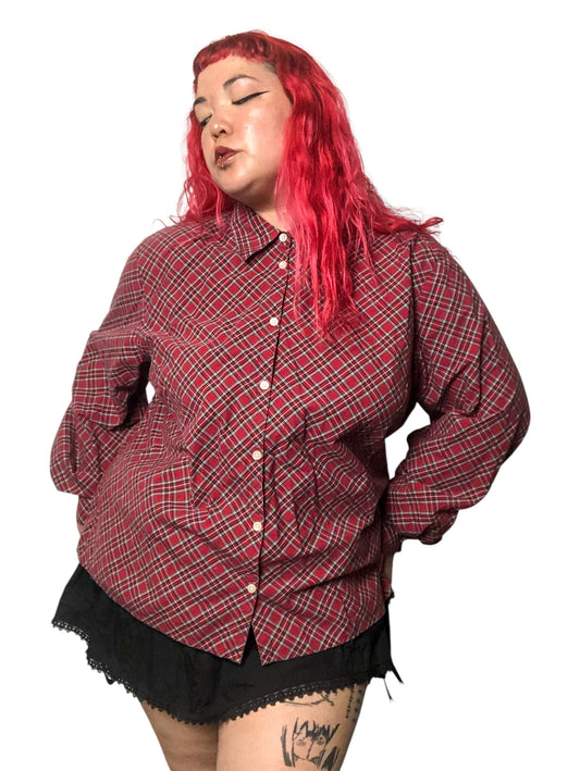 Y2K Talbots Red Tartan Plaid Button Down Shirt (3X)