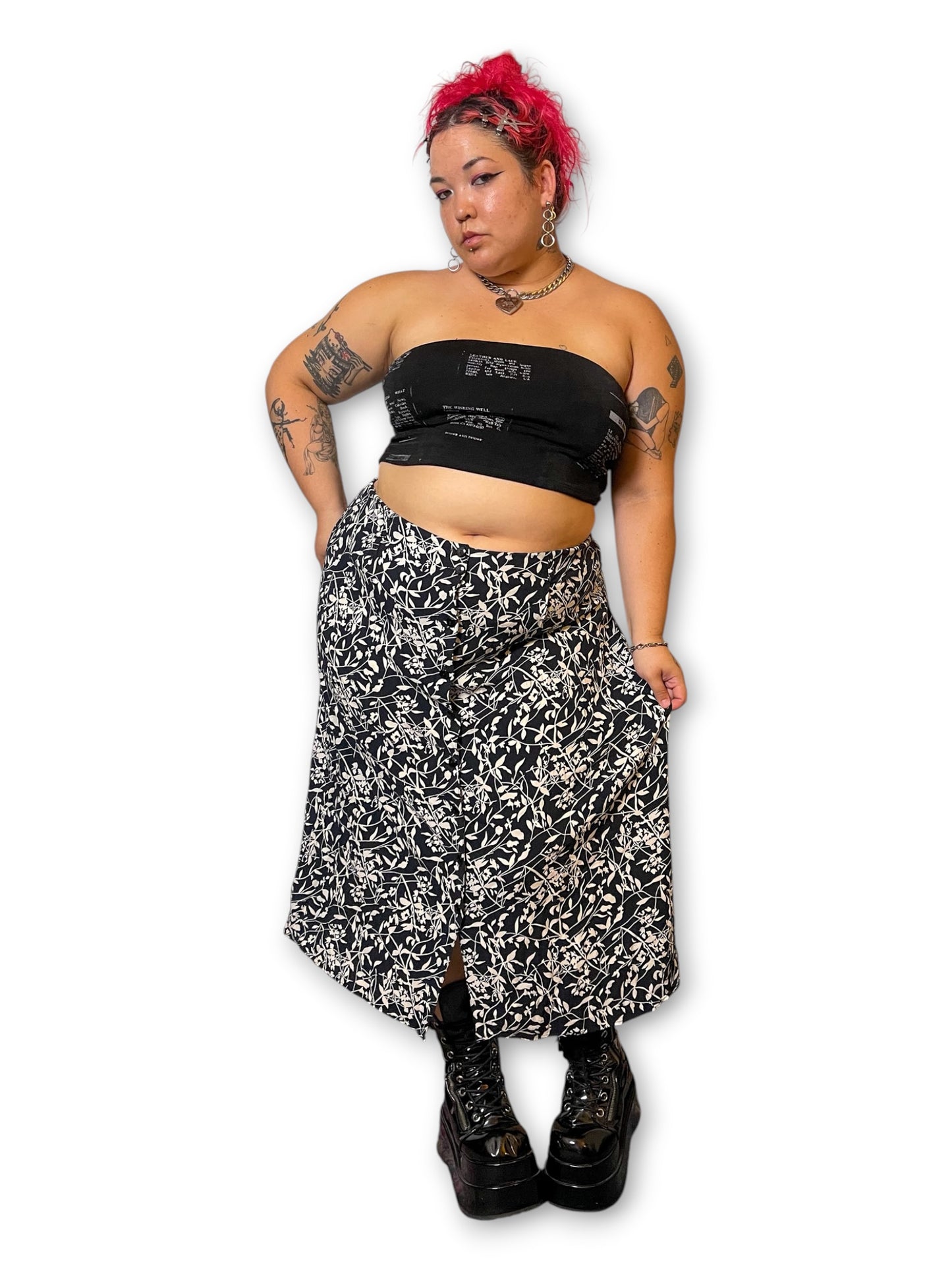 Y2K Leafy Print Midi Skirt (2X/3X)