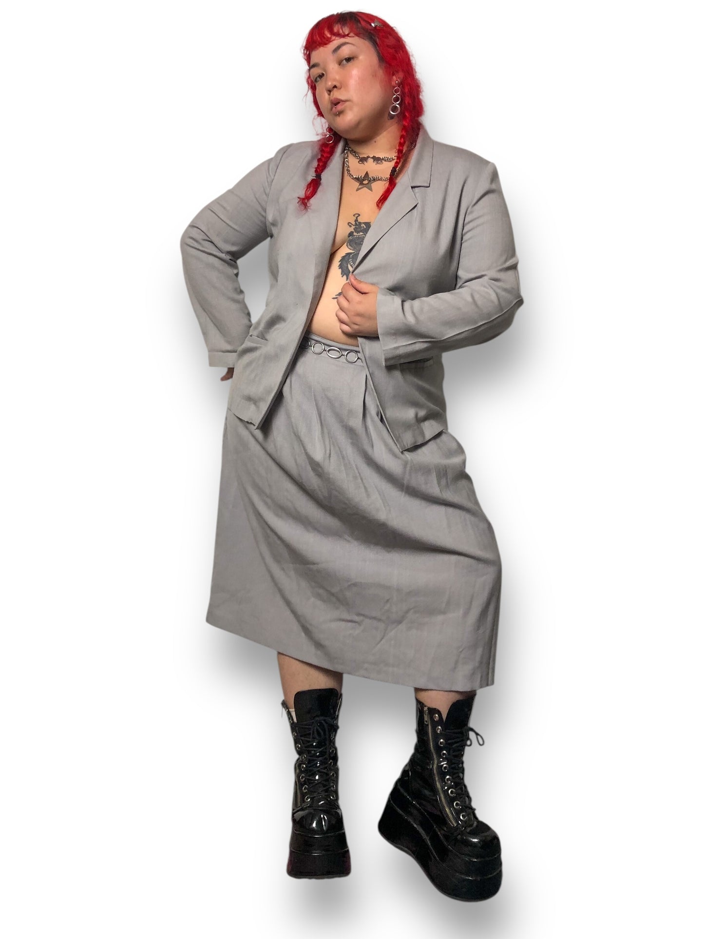 80’s/90’s Punch-Line Gray Skirt Suit (XL)