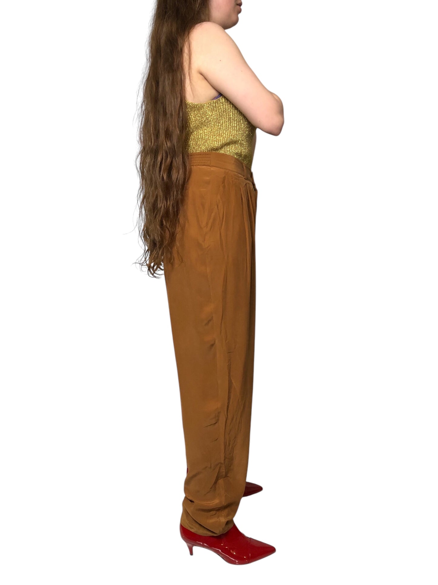 90’s Silk Club Copper Brown Pleated Pants (L)
