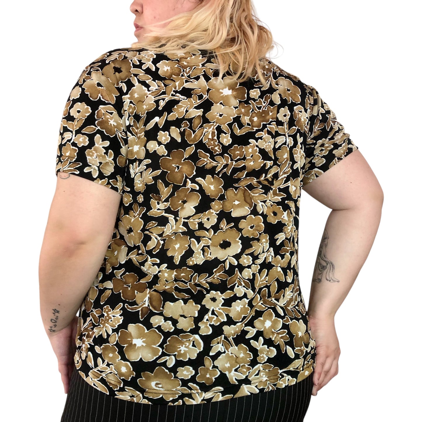 Y2K Jaclyn Smith Brown and Black Floral Print Shirt (2X)