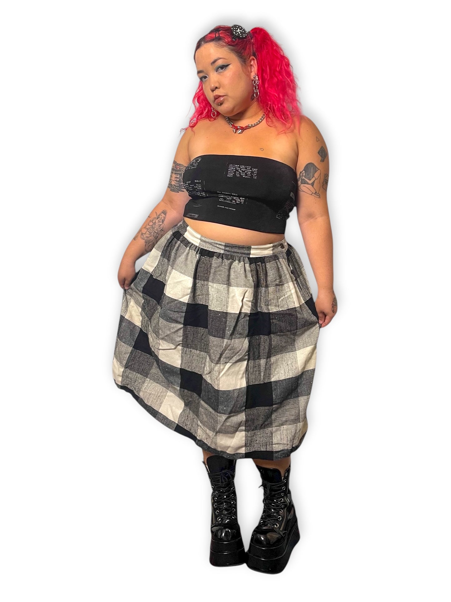 70’s Sag Harbor Black and White Tartan Plaid Skirt (2X)