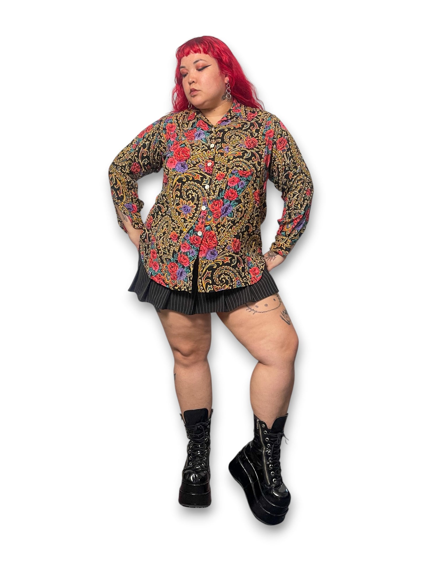 80’s Retro Floral Print Blouse (XL)