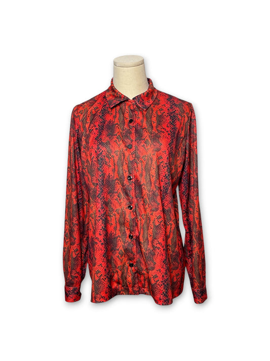 90’s Red Snake Print Button Down Shirt (L/XL)